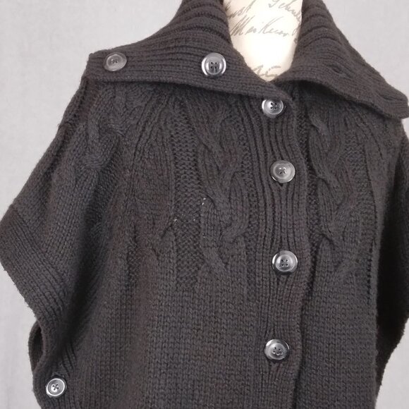 Old Navy | Wool Blend Button Side Poncho Sweater Black | Size SP - Picture 3 of 8